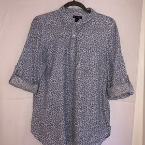 Blue Floral 3/4 Button Down Top